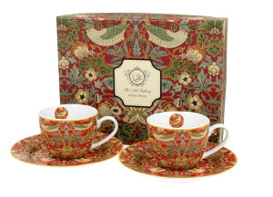 Filiżanki espresso ze spodkami 110 ml komplet 2 szt. STRAWBERRY THIEF RED W
