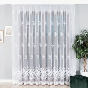 Firanka żakardowa z błyskiem pasowa, 250cm, kolor biały 093637