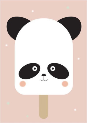 Wesołe lody panda na różowym tle - plakat 50x70 cm