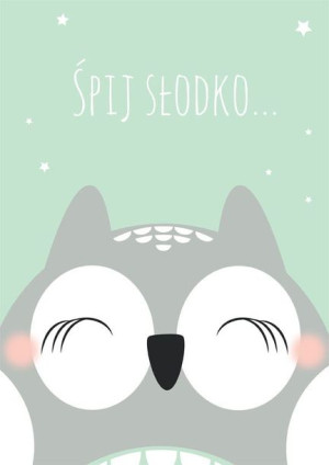 Śpiąca sowa miętowe tło - plakat 29,7x42 cm