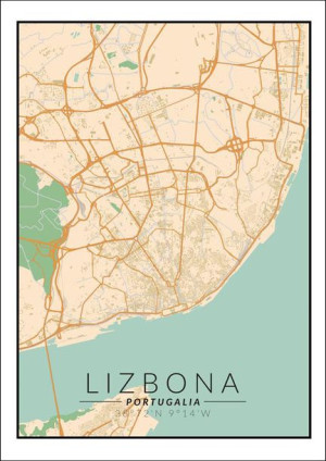 Lizbona mapa kolorowa - plakat 20x30 cm