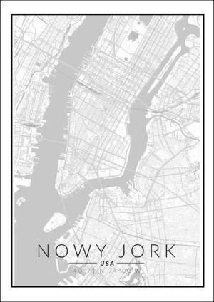 Nowy Jork mapa czarno biała - plakat 61x91,5 cm