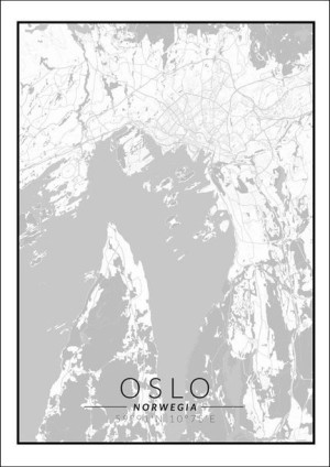 Oslo mapa czarno biała - plakat 40x50 cm