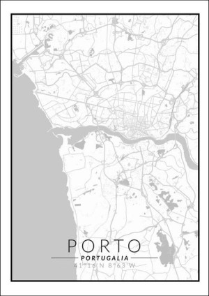 Porto mapa czarno biała - plakat 30x40 cm