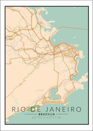 Rio de Janeiro mapa kolorowa - plakat 61x91,5 cm