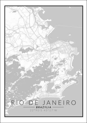 Rio de Janeiro mapa czarno biała - plakat 60x80 cm