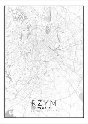 Rzym mapa czarno biała - plakat 21x29,7 cm