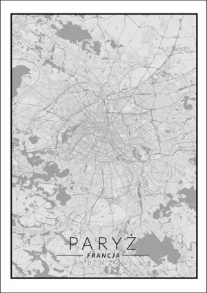Paryż mapa czarno biała - plakat 29,7x42 cm