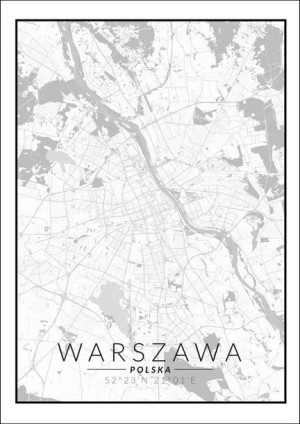 Warszawa mapa czarno biała - plakat 29,7x42 cm