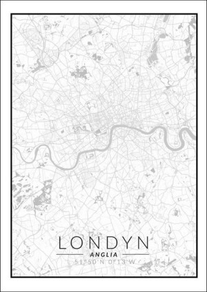 Londyn mapa czarno biała - plakat 21x29,7 cm