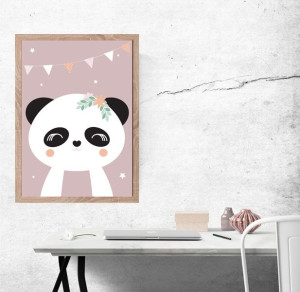Panda ciemnoróżowe tło - plakat 30x40 cm