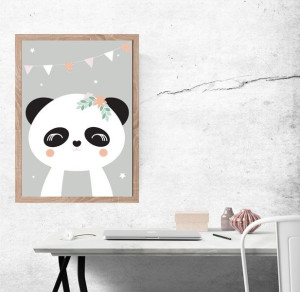 Panda szare tło - plakat 60x80 cm