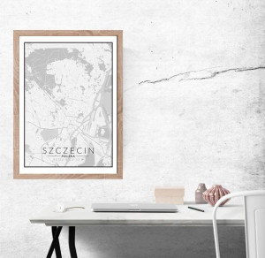 Szczecin mapa czarno biała - plakat 70x100 cm