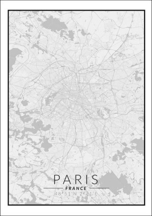 Paris mapa czarno biała - plakat 60x80 cm