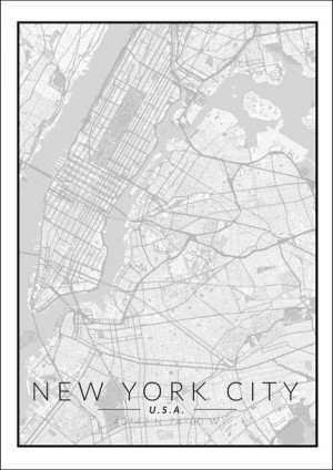 Nowy Jork mapa czarno biała - plakat 21x29,7 cm