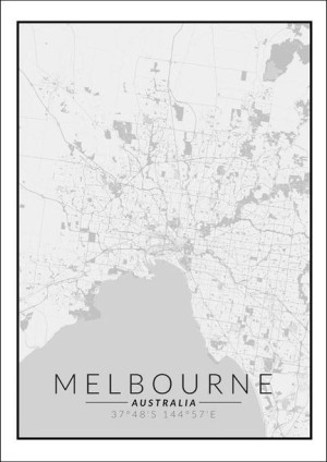 Melbourne mapa czarno biała - plakat 29,7x42 cm