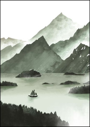 Wzgórza, żaglówka - plakat 42x59,4 cm