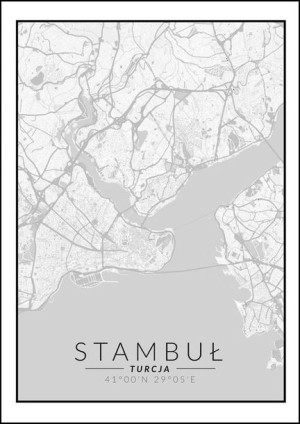 Stambuł mapa czarno biała - plakat 60x80 cm