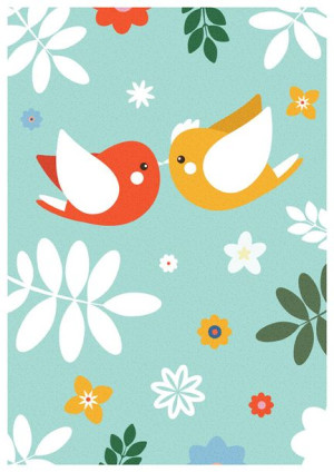 Zaczarowany las zakochane ptaszki pistacjowe tlo - plakat 20x30 cm