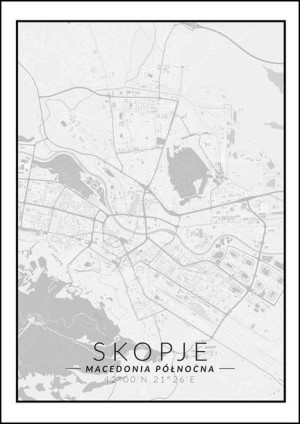 Skopje mapa czarno biała - plakat 30x40 cm