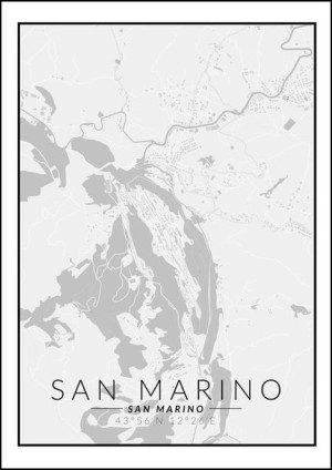 San Marino mapa czarno biała - plakat 20x30 cm