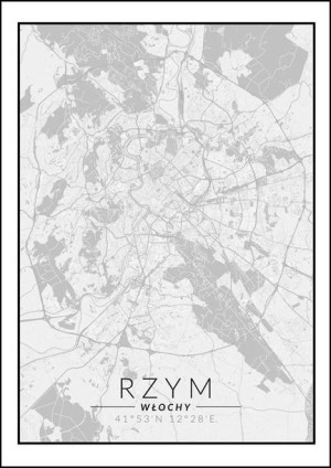 Rzym mapa czarno biała - plakat 40x60 cm