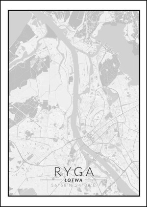 Ryga mapa czarno biała - plakat 29,7x42 cm