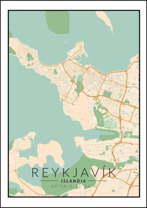 Reykjavik mapa kolorowa - plakat 20x30 cm