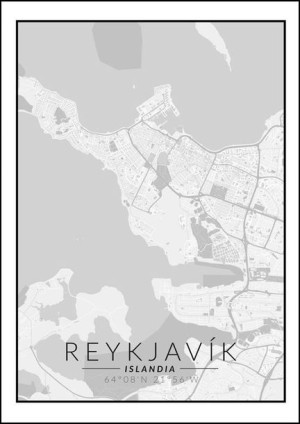 Reykjavik mapa czarno biała - plakat 40x50 cm