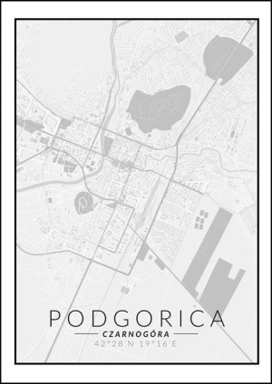 Podgorica mapa czarno biała - plakat 70x100 cm