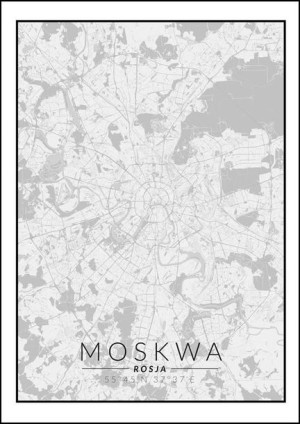 Moskwa mapa czarno biała - plakat 30x40 cm
