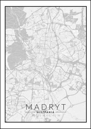 Madryt mapa czarno biała - plakat 40x50 cm