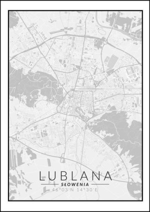 Lublana mapa czarno biała - plakat 30x40 cm