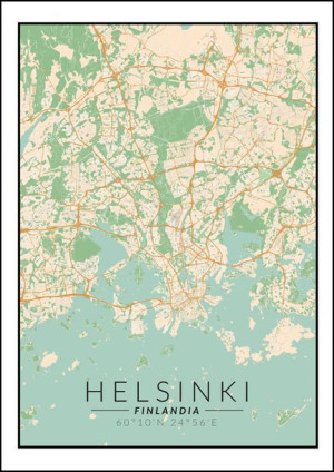 Helsinki mapa kolorowa - plakat 60x80 cm