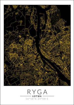 Ryga złota mapa - plakat 40x60 cm
