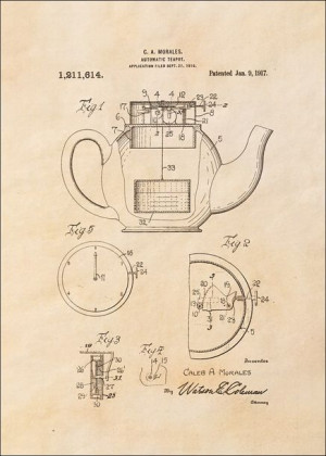 Patent Dzbanek na herbatę Projekt z 1917, sepia - plakat 40x50 cm