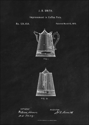 Patent Dzbanek na Kawę Projekt z 1872, black - plakat 29,7x42 cm