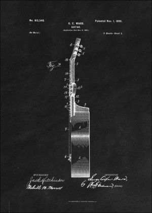 Patent GC Ward Gitara Projekt z 1898, black - plakat 21x29,7 cm