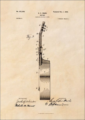 Patent GC Ward Gitara Projekt z 1898, sepia - plakat 40x50 cm