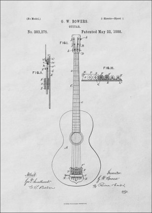 Patent GW Bowers Gitara Projekt z 1888 - plakat 29,7x42 cm