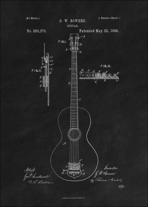 Patent GW Bowers Gitara Projekt z 1888, black - plakat 40x60 cm