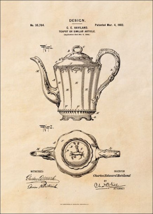 Patent Haviland Dzbanek na herbatę Projekt z 1902, sepia - plakat 70x100 cm