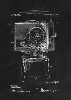Patent Kamera Filmowa Projekt z 1916, black - plakat 30x40 cm