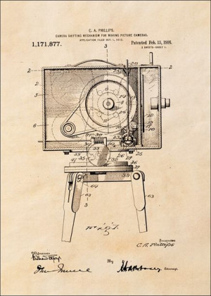 Patent Kamera Filmowa Projekt z 1916, sepia - plakat 50x70 cm