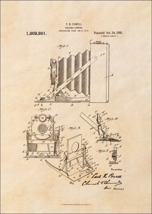Patent Kamera Składana Projekt z 1916, sepia - plakat 60x80 cm
