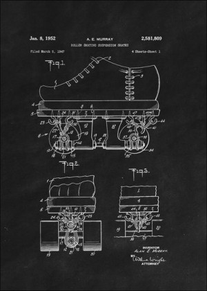 Patent Łyżworolki Projekt z1952, black - plakat 42x59,4 cm