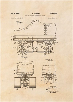 Patent Łyżworolki Projekt z1952, sepia - plakat 50x70 cm