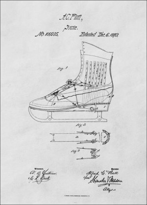 Patent Łyżwy Projekt z 1870 - plakat 61x91,5 cm