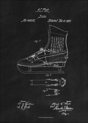 Patent Łyżwy Projekt z 1870, black - plakat 50x70 cm