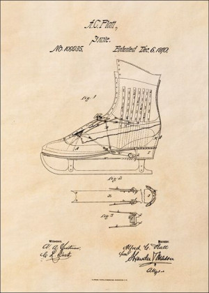 Patent Łyżwy Projekt z 1870, sepia - plakat 21x29,7 cm
